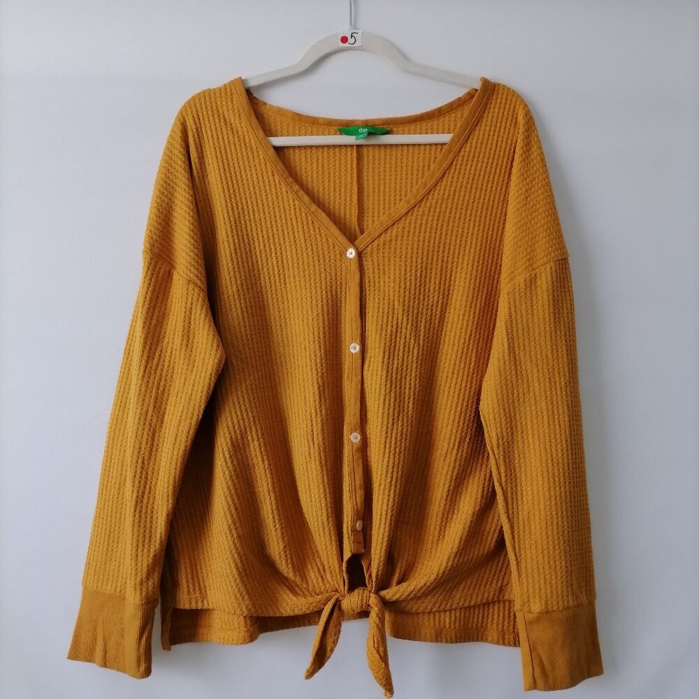 Dip Womens Mustered Long Sleeve Waffle Knit Button Up Cardigan Sweater Size XL